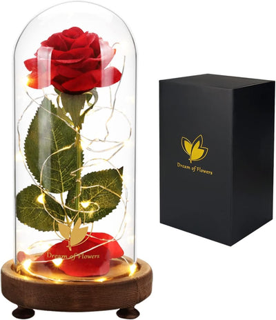Birthday Gifts for Women,Beauty and the Beast Rose in Glass Dome,Silk Rose Forever Flowers with Lights,Mom Gift,Romantic Gifts for Her,Anniversary Rose Flower Gifts for Women,Gifts for Girlfriend