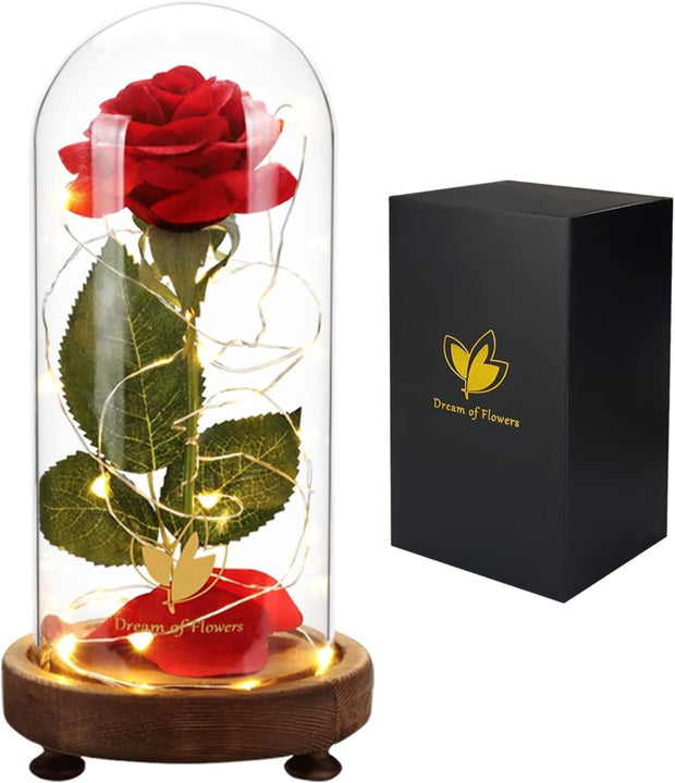 Birthday Gifts for Women,Beauty and the Beast Rose in Glass Dome,Silk Rose Forever Flowers with Lights,Mom Gift,Romantic Gifts for Her,Anniversary Rose Flower Gifts for Women,Gifts for Girlfriend
