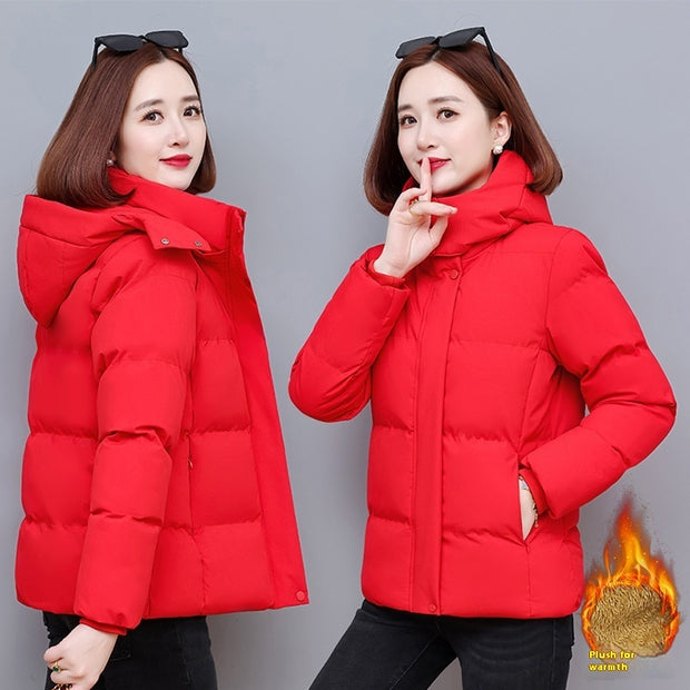 Fall Winter Hooded Cotton-padded Clothes For Plus Size Women