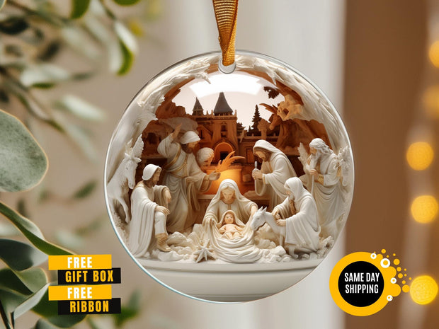 Nativity Christmas Ceramic Ornament, Christian Christmas Keepsake, the Greatest Gift of All Ornament