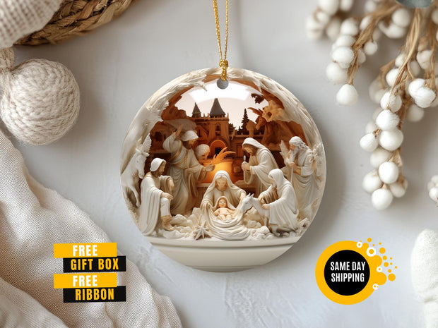 Nativity Christmas Ceramic Ornament, Christian Christmas Keepsake, the Greatest Gift of All Ornament