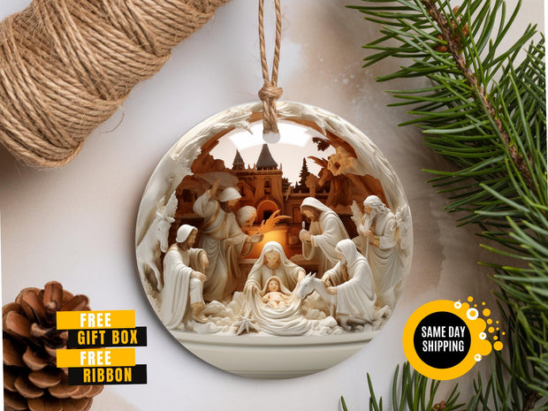 Nativity Christmas Ceramic Ornament, Christian Christmas Keepsake, the Greatest Gift of All Ornament